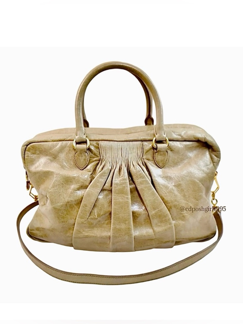 Vintage Y2K Miu Miu Bauletto Vitello Lux Beige Two-Way Top Handle Bag
